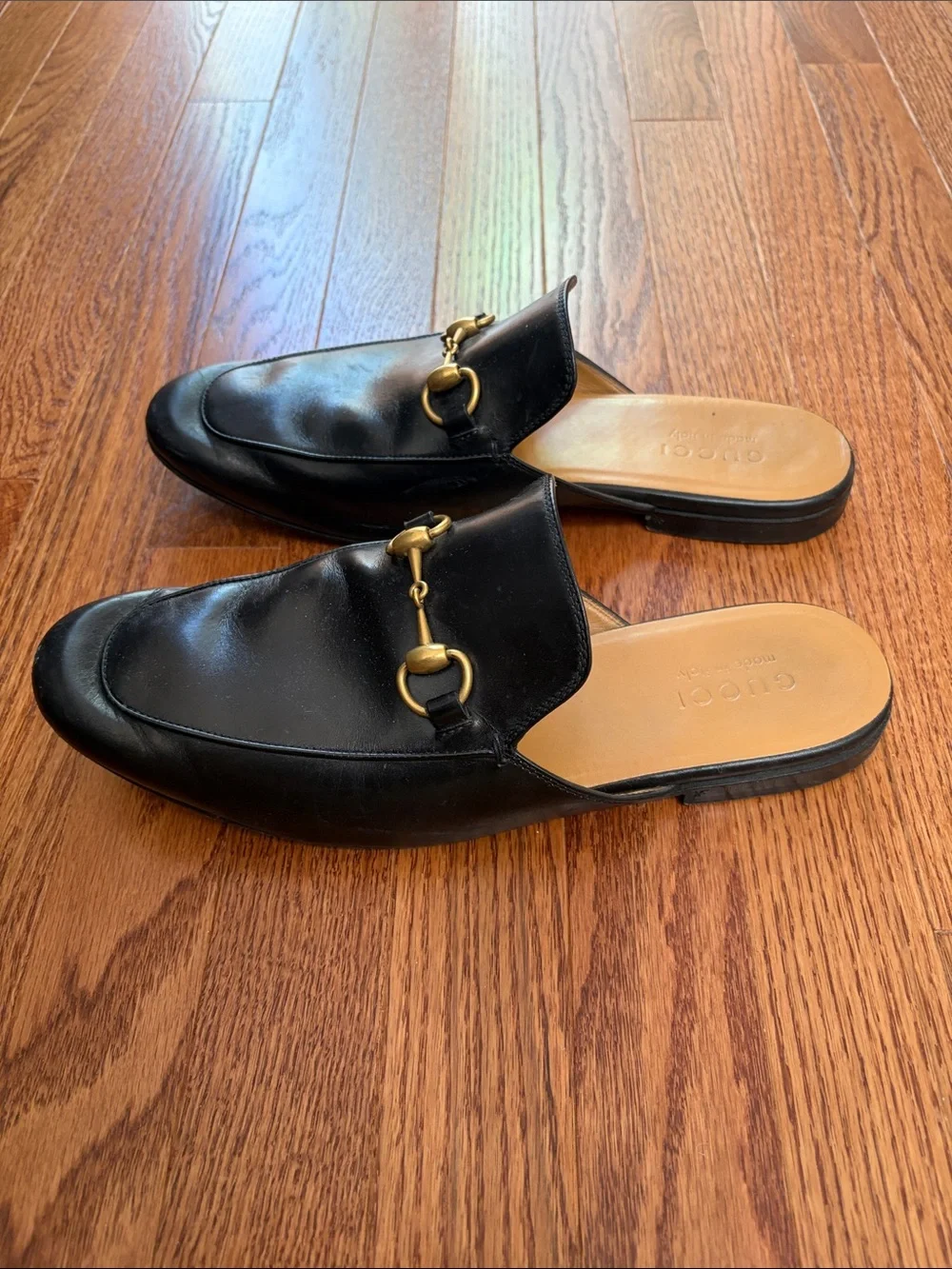 Gucci Black Leather Horsebit Mule Loafers with Gold Hardware